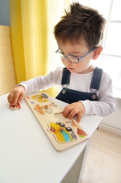 ХАБА Пъзел с дръжки Строеж, дърво, за най-малките, 5 части, 1 година