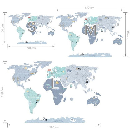 Pastelowe Love стикери за стена Карта на света в син цвят (на чешки)