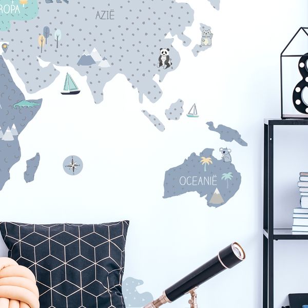 Pastelowe Love стикери за стена Карта на света в син цвят (на нидерландски)
