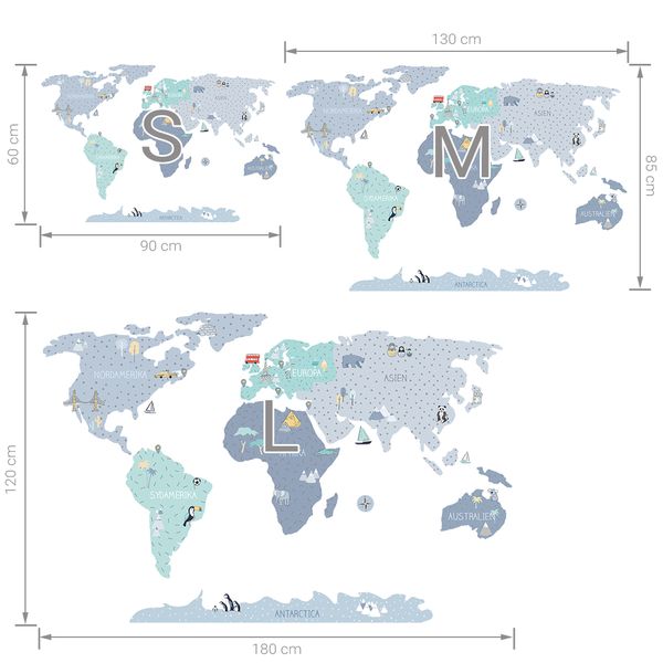 Pastelowe Love стикери за стена Карта на света в син цвят (на шведски)