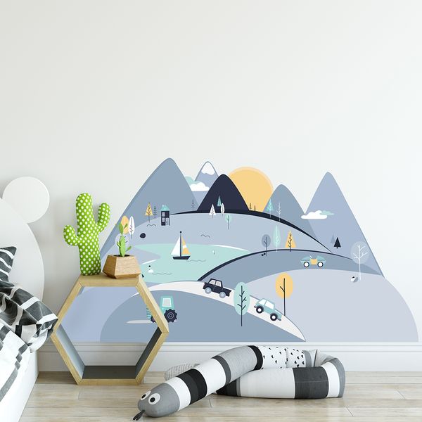 Стикери за стена сини планини. Декоративните стикери за планини са чудесен декоративен елемент за всяка детска стая от Pastelowe Love | 4myfamily