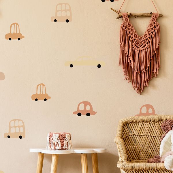 Стикери за стена за детска стая на момче с превозни средства - автомобили, мотоциклети, автобуси или самолети в бежов цвят от Pastelowe Love | 4myfamily