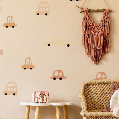 Стикери за стена за детска стая на момче с превозни средства - автомобили, мотоциклети, автобуси или самолети в бежов цвят от Pastelowe Love | 4myfamily