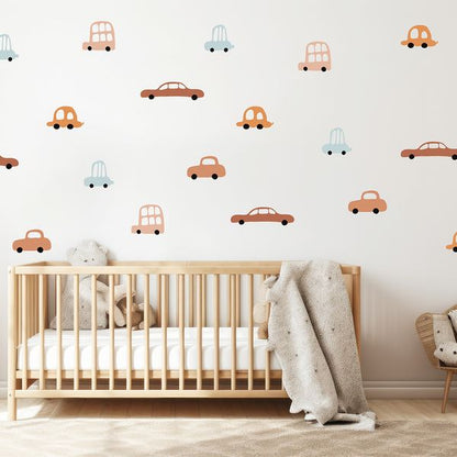 Декоративни стикери за стена за детска стая на момче с превозни средства - автомобили, мотоциклети, автобуси или самолети в бохо стил от Pastelowe Love | 4myfamily