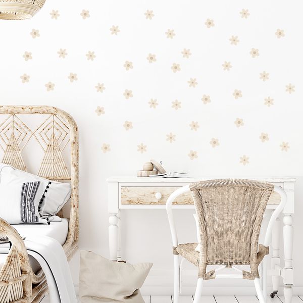 Комплект стикери за стена с 2 вида маргаритки. Декоративните стикери могат да се подреждат свободно на стената и да създават ефект на тапет от Pastelowe Love | 4myfamily