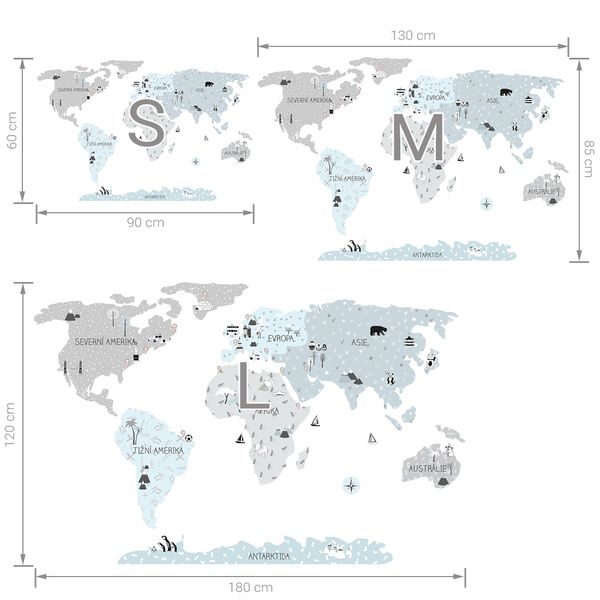 Pastelowe Love стикери за стена Карта на света еко (на чешки)