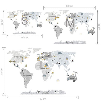 Pastelowe Love стикери за стена Карта на света в сив цвят (на нидерландски)