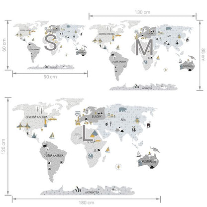 Pastelowe Love стикери за стена Карта на света в сив цвят (на словенски)