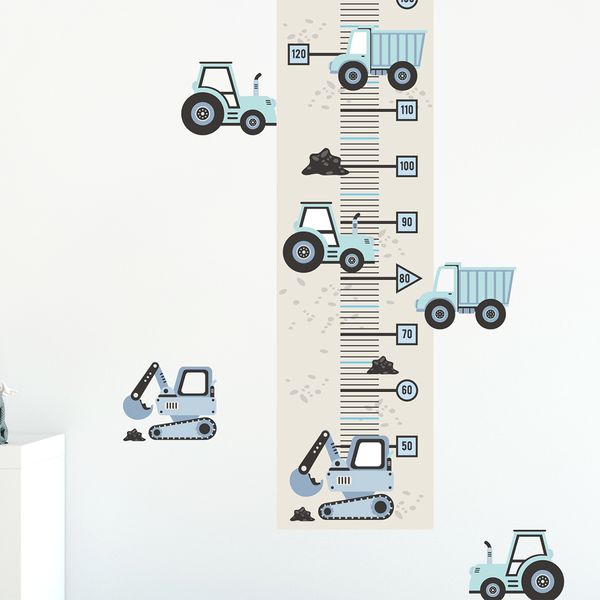 Pastelowe Love стикери за стена за измерване на височина Превозни средства в син цвят