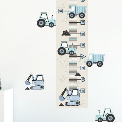 Pastelowe Love стикери за стена за измерване на височина Превозни средства в син цвят