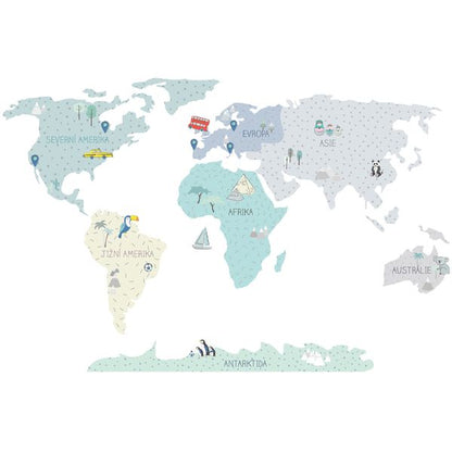 Стикери за стена Карта на света на чешки език в цвят мента от Pastelowe Love | 4myfamily