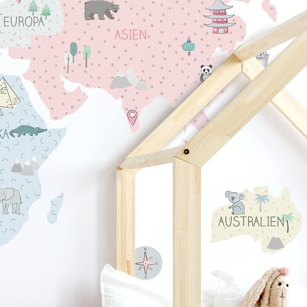 Pastelowe Love стикери за стена Карта на света в розов цвят (на немски)