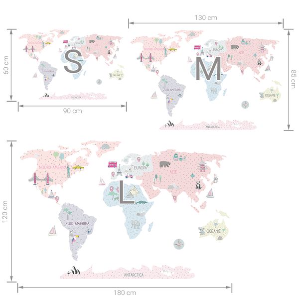 Pastelowe Love стикери за стена Карта на света в розов цвят (на нидерландски)