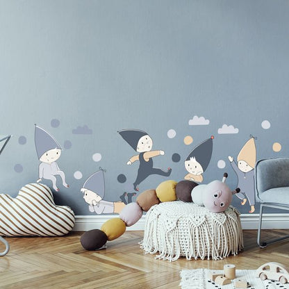 Декорация за стена със стикери духчета с шапки, облаци и топки от Pastelowe Love | 4myfamily