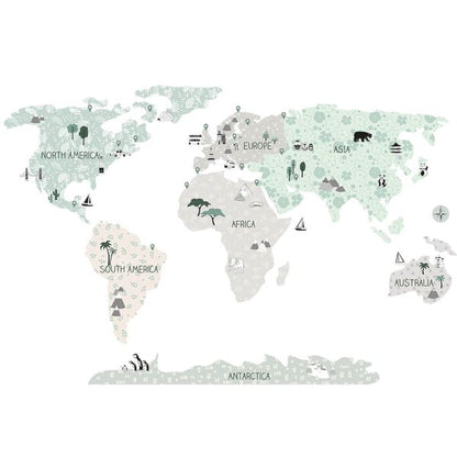 Стикери за стена Тропическа пясъчна карта на английски език от Pastelowe Love | 4myfamily