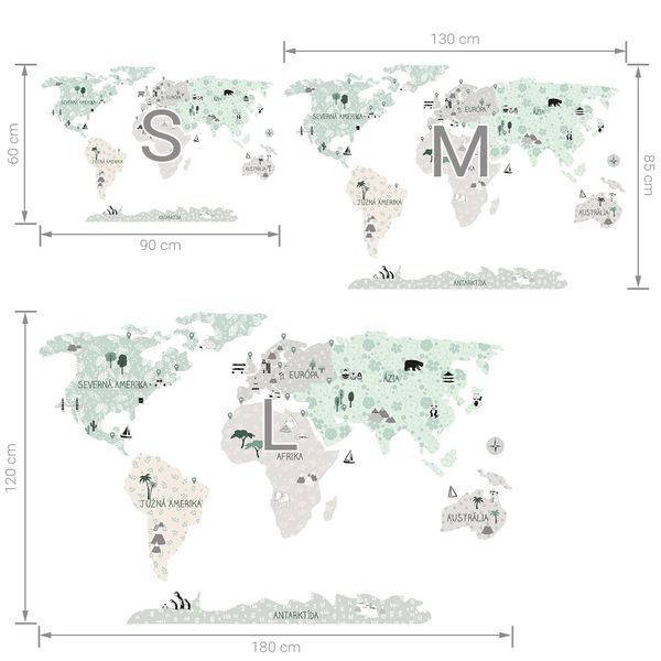 Pastelowe Love стикери за стена Тропическа пясъчна карта на света (на словенски)