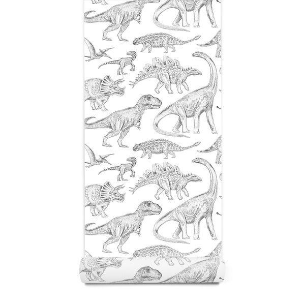 Pastelowe Love Хартиен тапет Дино в бял цвят