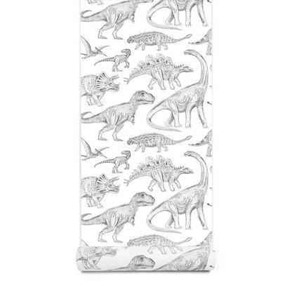 Pastelowe Love Хартиен тапет Дино в бял цвят